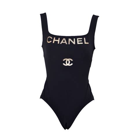 chanel bathing suit black and white